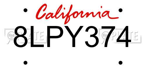8LPY374 California License Plate