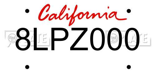 8LPZ000 California License Plate
