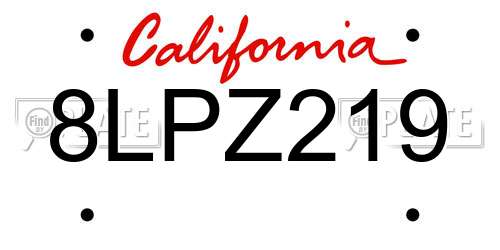 8LPZ219 California License Plate