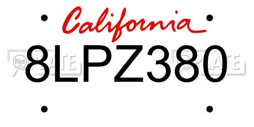 8LPZ380 California License Plate