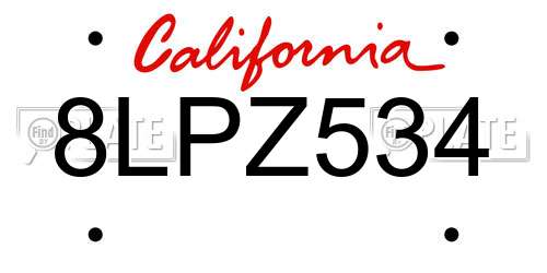 8LPZ534 California License Plate