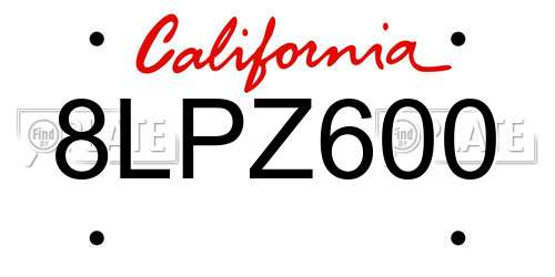 8LPZ600 California License Plate