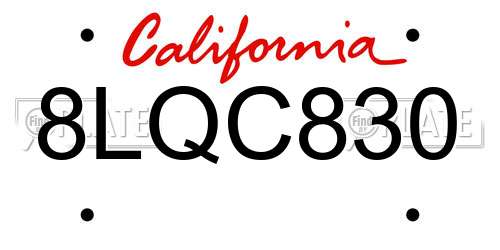 8LQC830 California License Plate