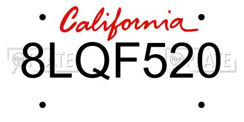 8LQF520 California License Plate