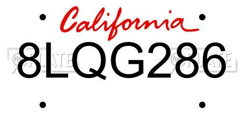 8LQG286 California License Plate