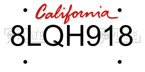 8LQH918 California License Plate