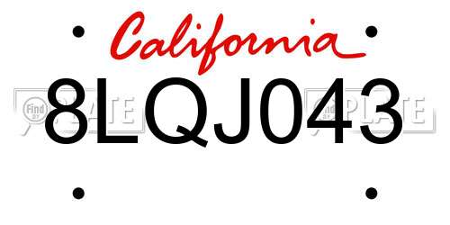 8LQJ043 California License Plate