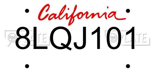8LQJ101 California License Plate