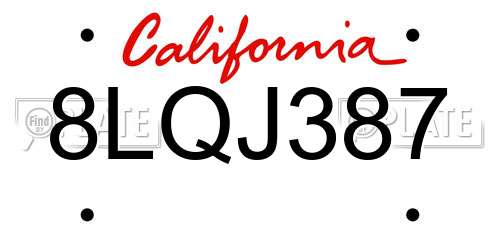 8LQJ387 California License Plate