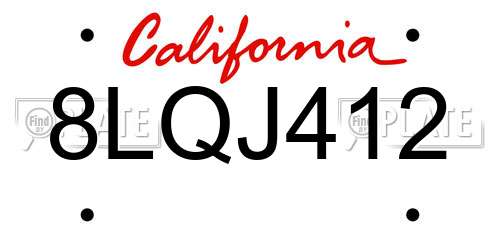 8LQJ412 California License Plate