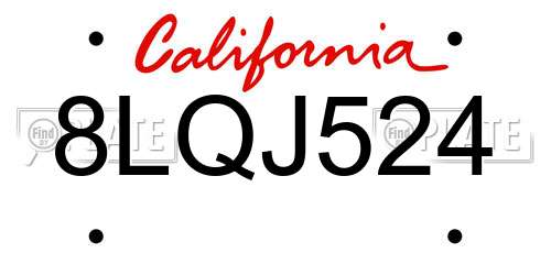 8LQJ524 California License Plate