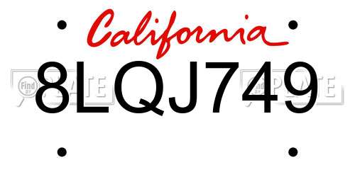 8LQJ749 California License Plate