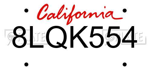 8LQK554 California License Plate