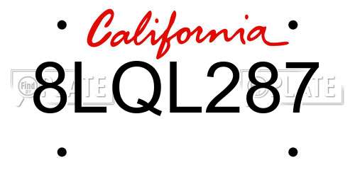 8LQL287 California License Plate