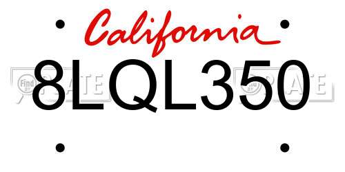 8LQL350 California License Plate