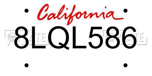 8LQL586 California License Plate