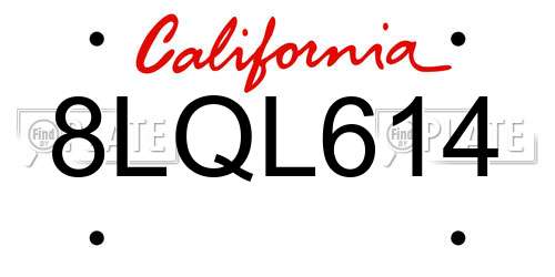 8LQL614 California License Plate