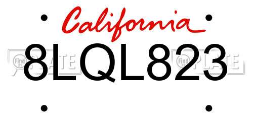 8LQL823 California License Plate