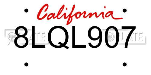 8LQL907 California License Plate