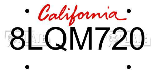 8LQM720 California License Plate