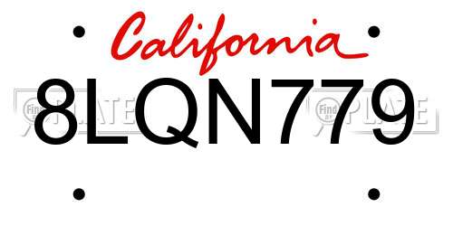 8LQN779 California License Plate