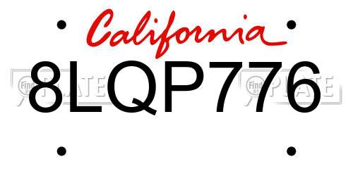 8LQP776 California License Plate
