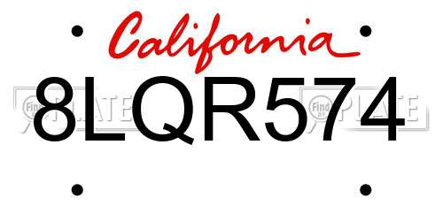 8LQR574 California License Plate