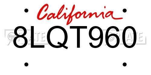8LQT960 California License Plate