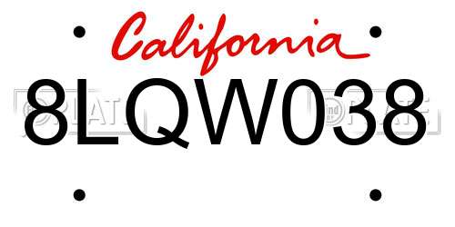 8LQW038 California License Plate