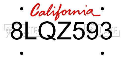 8LQZ593 California License Plate