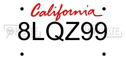 8LQZ99 California License Plate