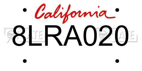 8LRA020 California License Plate