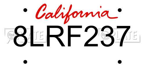 8LRF237 California License Plate