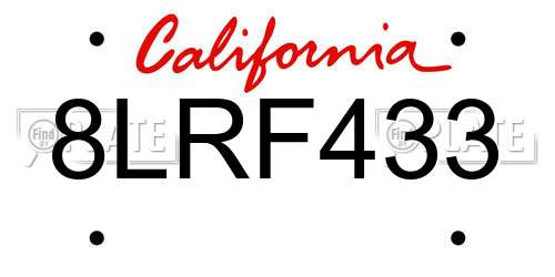 8LRF433 California License Plate