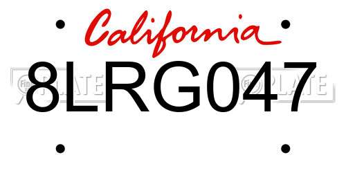 8LRG047 California License Plate
