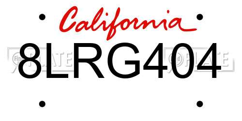 8LRG404 California License Plate