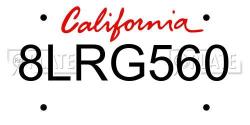 8LRG560 California License Plate