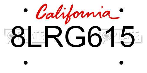 8LRG615 California License Plate