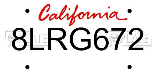 8LRG672 California License Plate