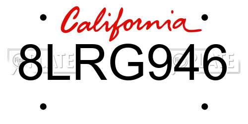 8LRG946 California License Plate