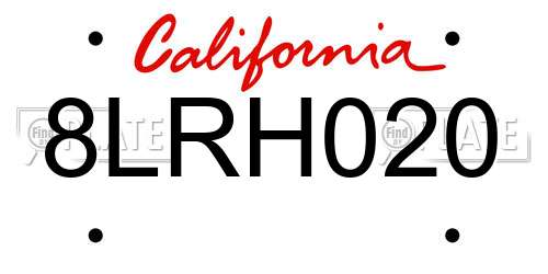 8LRH020 California License Plate