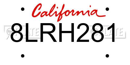 8LRH281 California License Plate