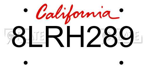 8LRH289 California License Plate