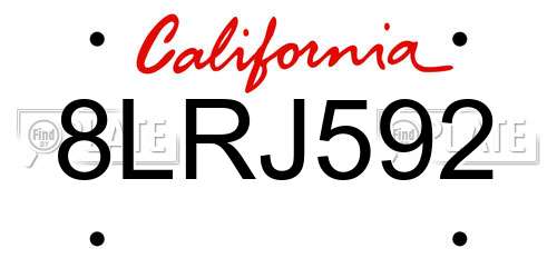 8LRJ592 California License Plate