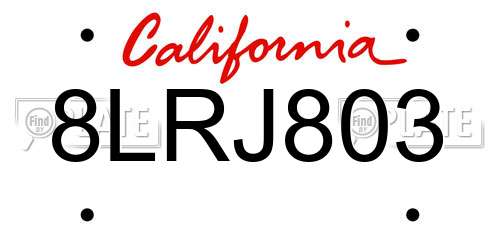 8LRJ803 California License Plate