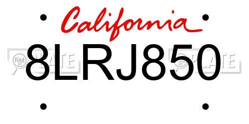 8LRJ850 California License Plate