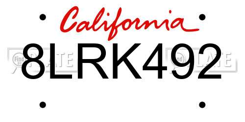 8LRK492 California License Plate
