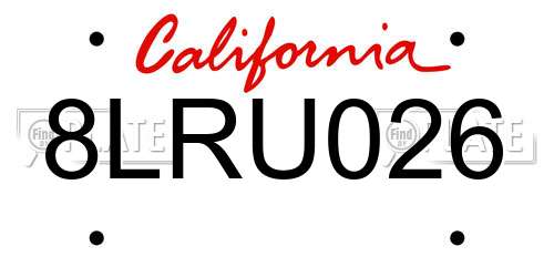 8LRU026 California License Plate