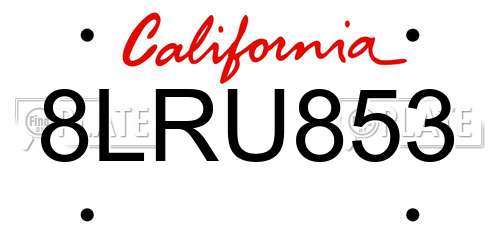 8LRU853 California License Plate