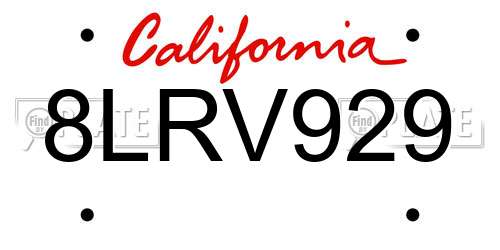 8LRV929 California License Plate